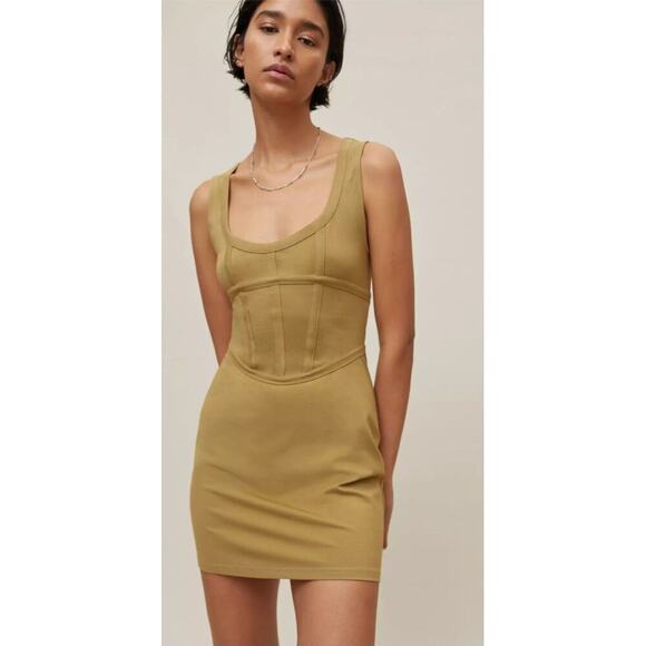 Urban Outfitters Ramona Olive Green Bodycon Mini Dress With Corset Detail -Large - Picture 1 of 9